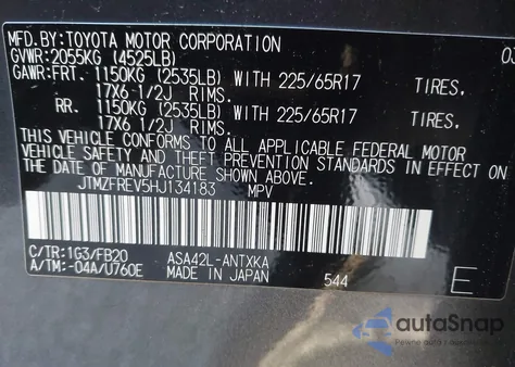 2017 Toyota Rav4 Le z USA, uszkodzony, nr VIN JTMZFREV5HJ134183